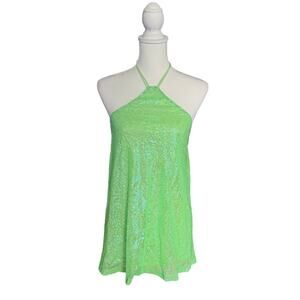 Lucy in theSky Lime Green Sequin Halter Mini Dress Open Back Size Small